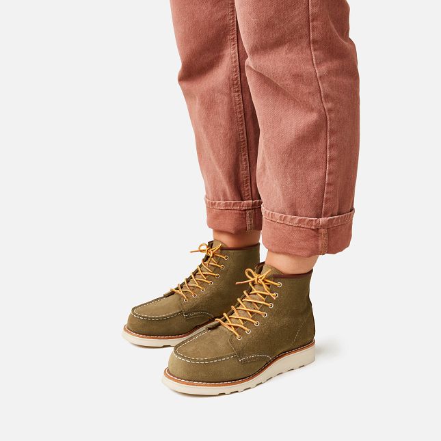 Red Wing 6-Inch Kurzes in Olive Mohave Leder Heritage Stiefel Damen Olivgrün | 9085-PUREW